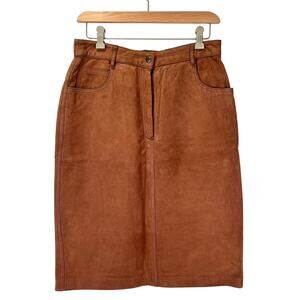 Vintage 90s EVAN DAVIES Leather Pencil Skirt Sz 12 Western Natural Earthy Chic